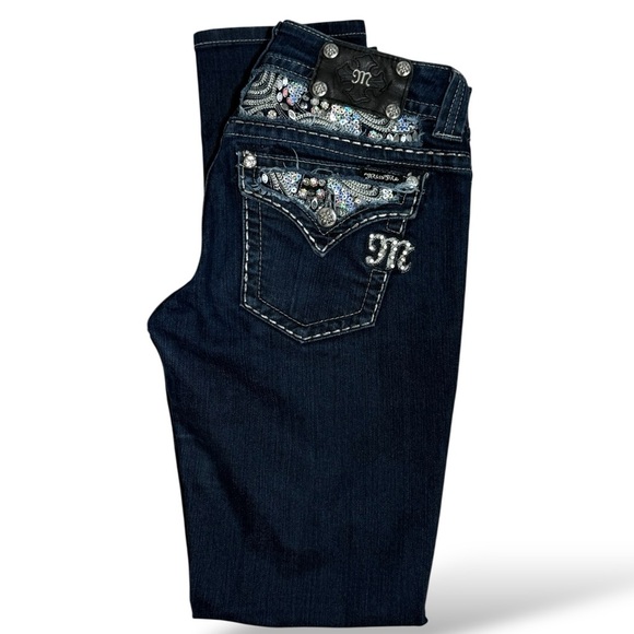 Miss Me Easy Skinny Stretch Jean 28 long rhinestone sequin embellishments - Picture 2 of 9